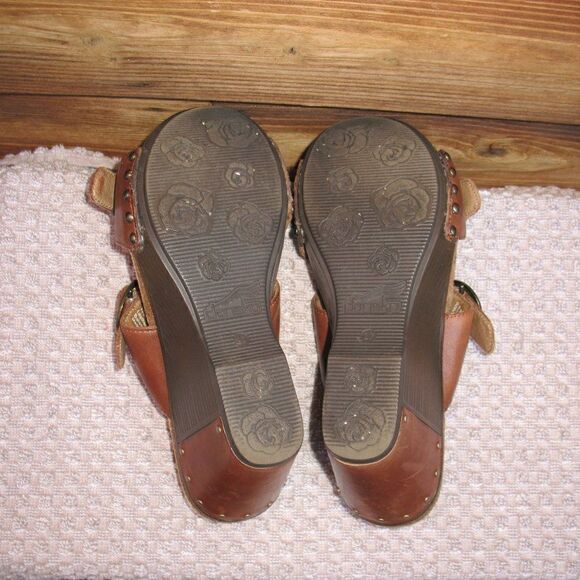 Dansko Womens 7 Fern Leather Platform Wedge Buckle Sandals Shoes - Picture 8 of 9